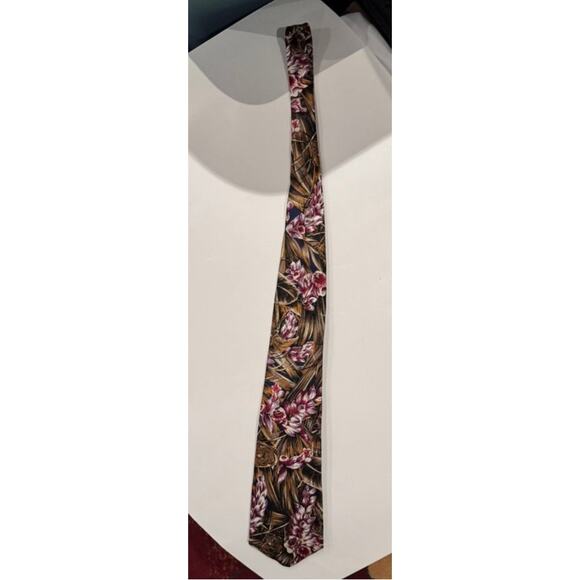 Vintage Burdines Studio 100% Italian Silk Tie•Floral Tropical Print•Made in USA - Picture 6 of 11